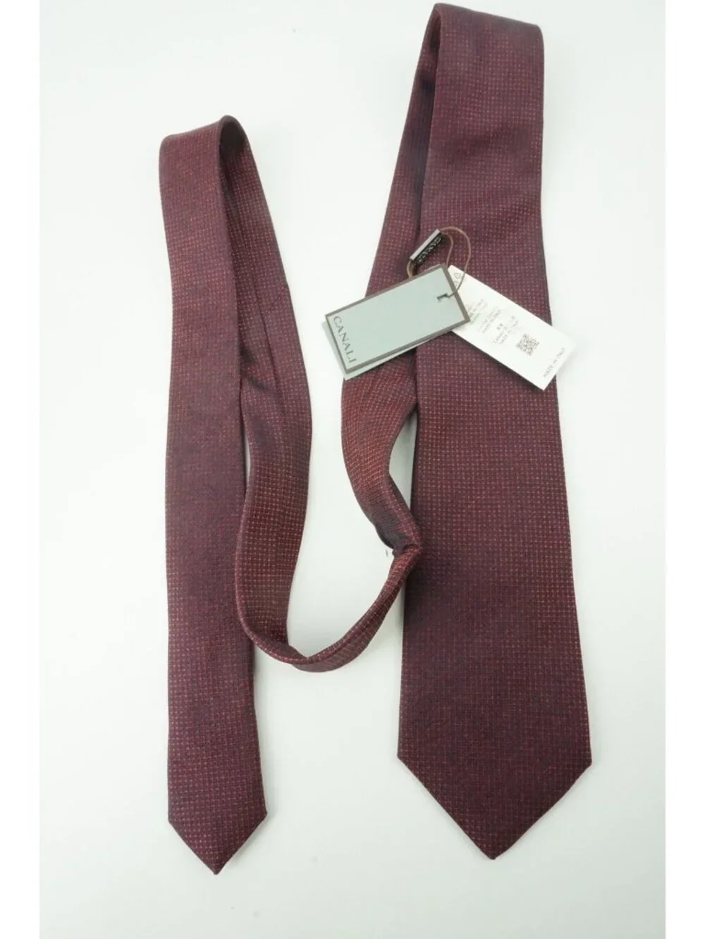 Canali Cherry Red Birdseye Woven 100% Silk Tie Brand New With Tags